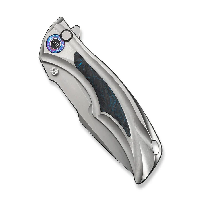 WE KNIFE Tighe Down Gray Titanium Integral Handle With Black & Blue Carbon