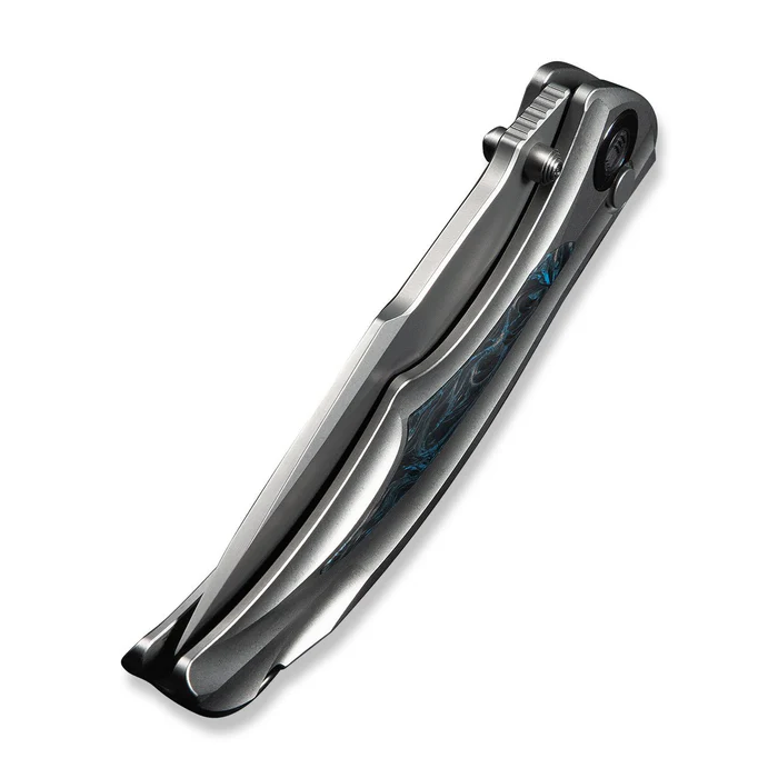 WE KNIFE Tighe Down Gray Titanium Integral Handle With Black & Blue Carbon