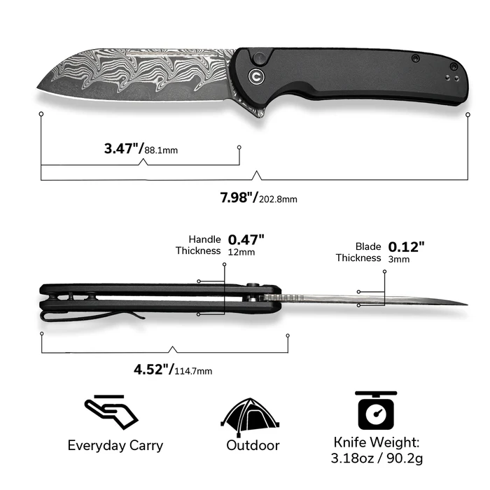CIVIVI Chevalier II Aluminum - Damascus 
