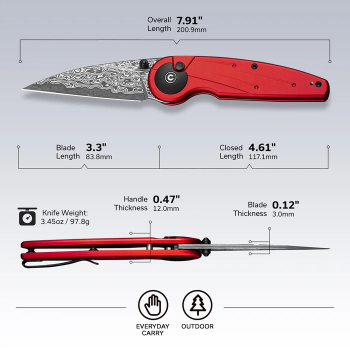 Civivi Starflare Aluminum Red - Damascus 