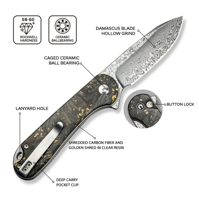 CIVIVI Elementum II Carbon Fiber & Resin - Damascus 