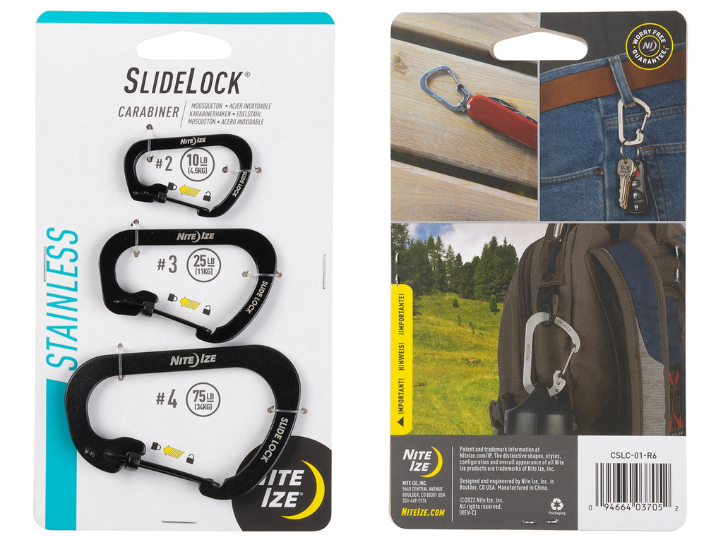 Nite Ize SlideLock® Carabiner Stainless Steel Combo - 3 Pack - Black