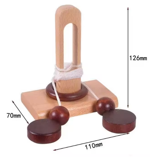 BRAIN PUZZLE Wood with rope  