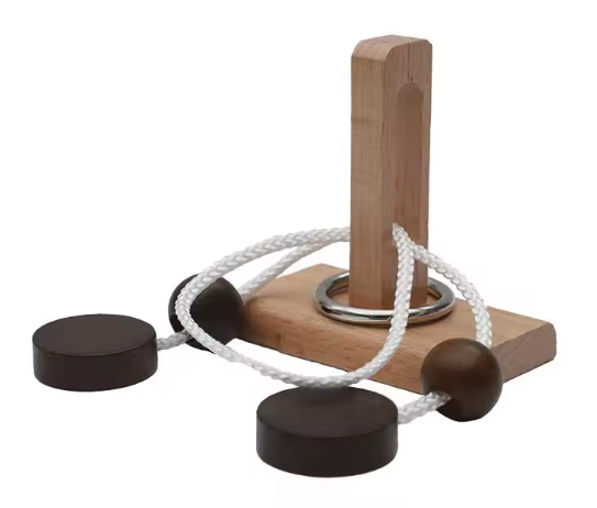 BRAIN PUZZLE Wood with rope 